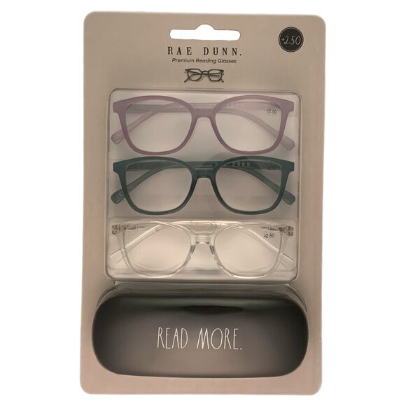 NEW Rae Dunn Set of 3 Premium Reading Glasses & Case Purple Blue Clear Read More - Picture 2 of 5